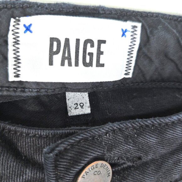 Paige Black Distressed James Crop Low Rise Denim Jeans Raw Hem - Picture 7 of 7
